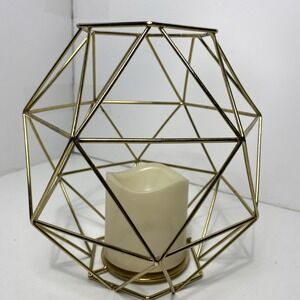 Myah Candle Holder Table Flickered Decor 8"H 7.5"W Gold Geometric Open Pattern